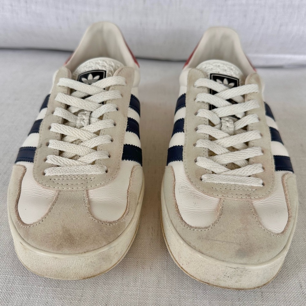 Gucci x Adidas Gazelle Sneakers White Navy Red Leather Size 9.5 - Picture 5 of 7